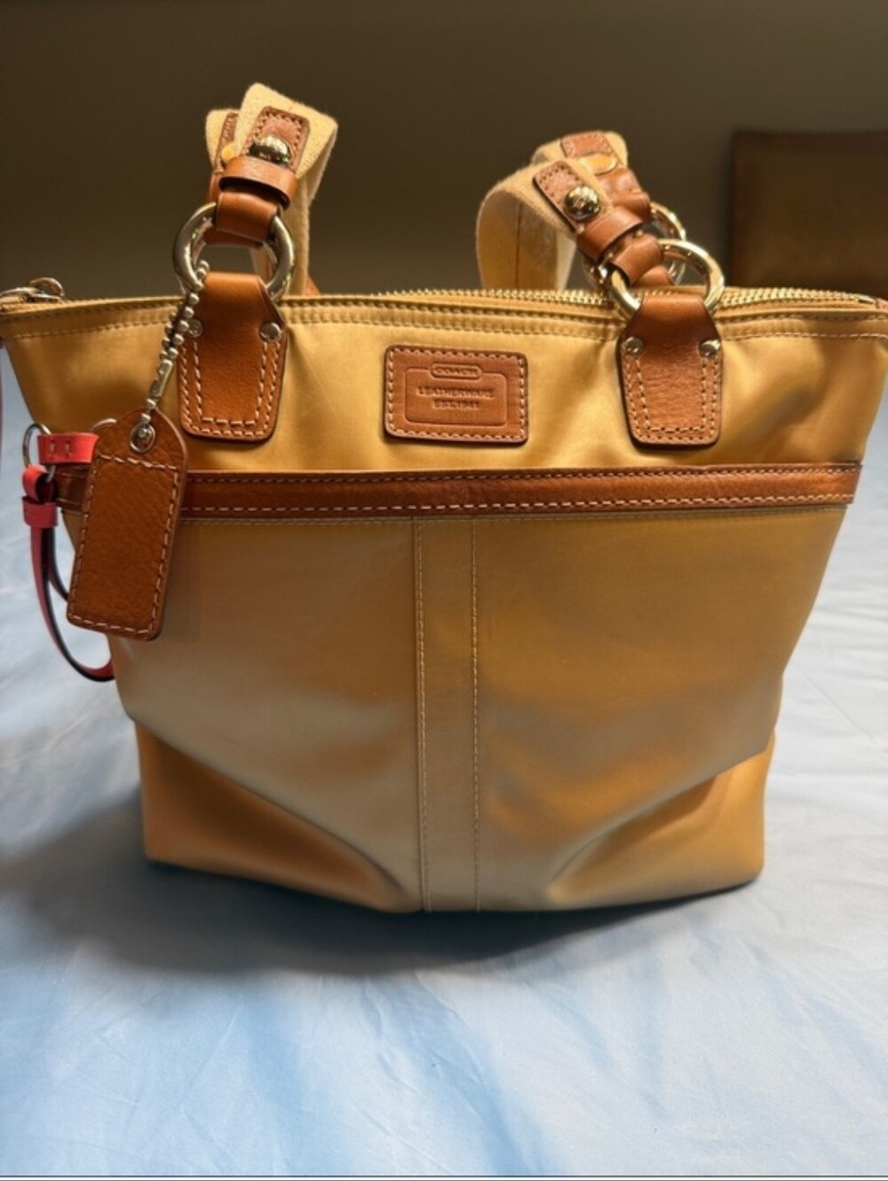 Coach Vintage Champagne Hamptons 2007 Tote with Brown Leather Trim NWOT